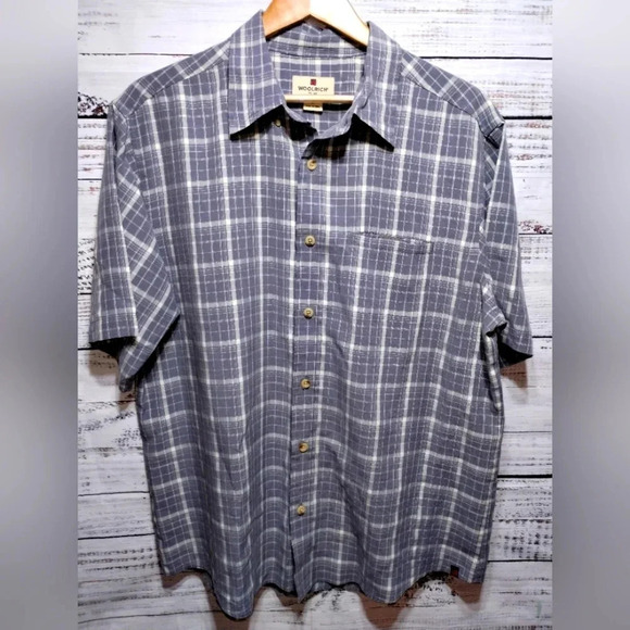 Woolrich Button Down Shirt Gray size Large Plaid Casual Lightweight Summer - Picture 1 of 4
